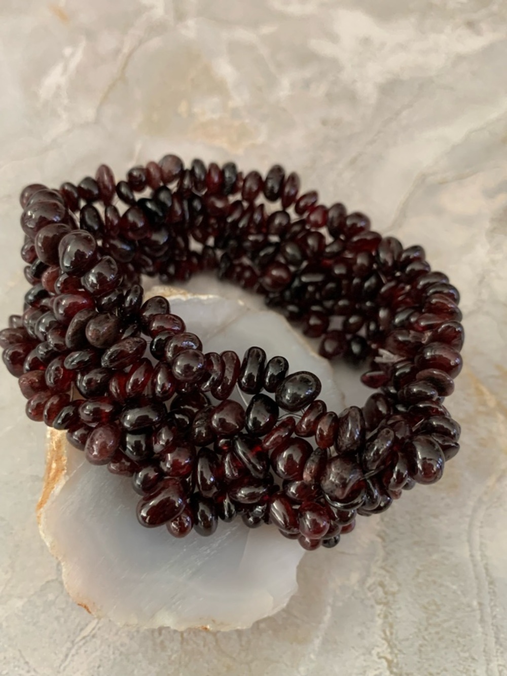 Hand Crafted Deep Garnet Beaded Stretch Bracelet